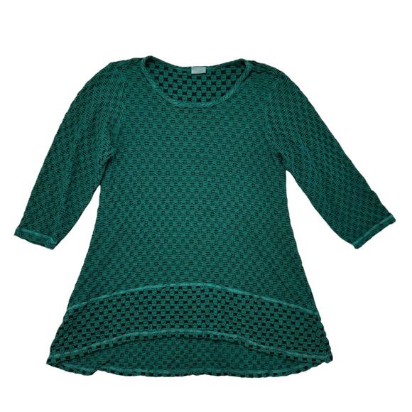 CMC COLOR ME COTTON Teal Black Textured Tunic Top Size Medium Womens 3/4 Sleeve - Picture 4 of 10